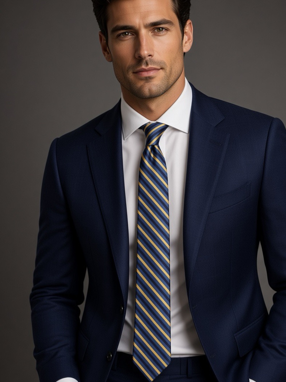 Tom James Executive Collection 100% Silk Striped Necktie - NWT Blue & Gold